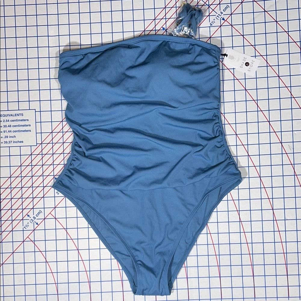 Blue strapless tummy control Swimsuit strap included